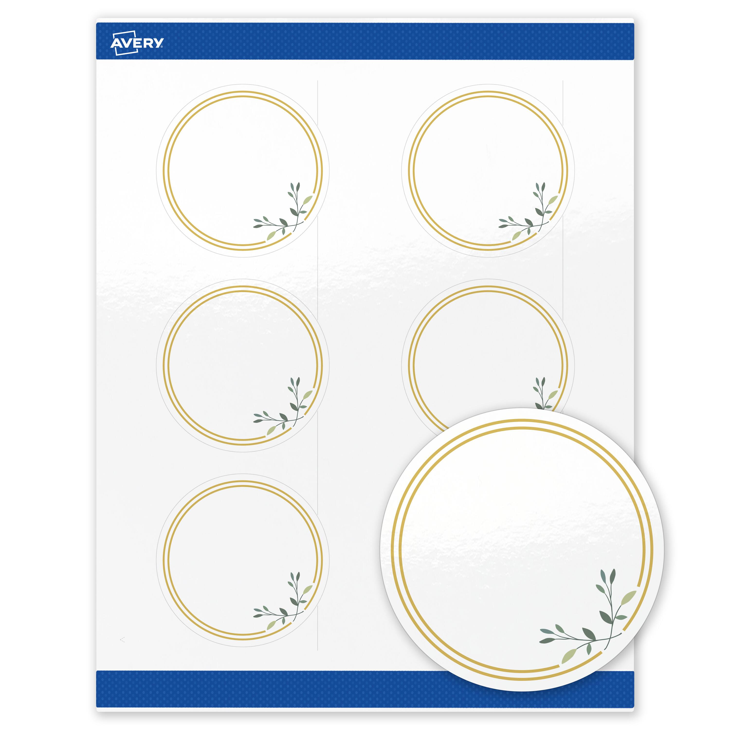 Front. Avery - Avery Labels, 3" Diameter, Glossy White, Double Gold/Florals - White.