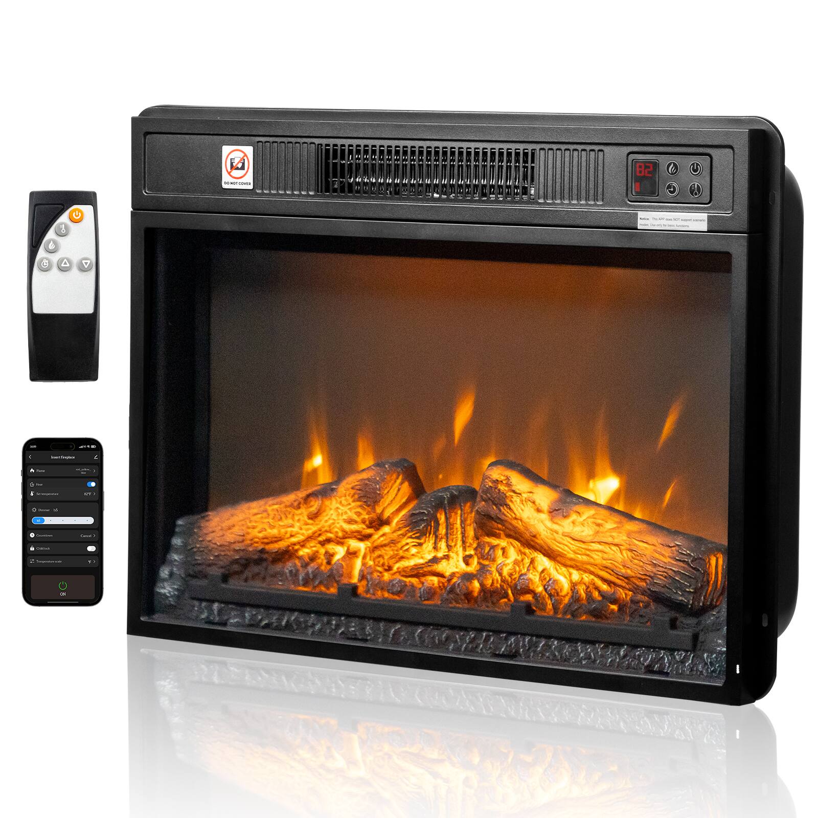 Alt View 7. Winado - 26" WiFi Smart Electric Fireplace Insert, 1400W Wall Recessed Fireplace Heater with 7 Flame Settings, Remote Control - Black.