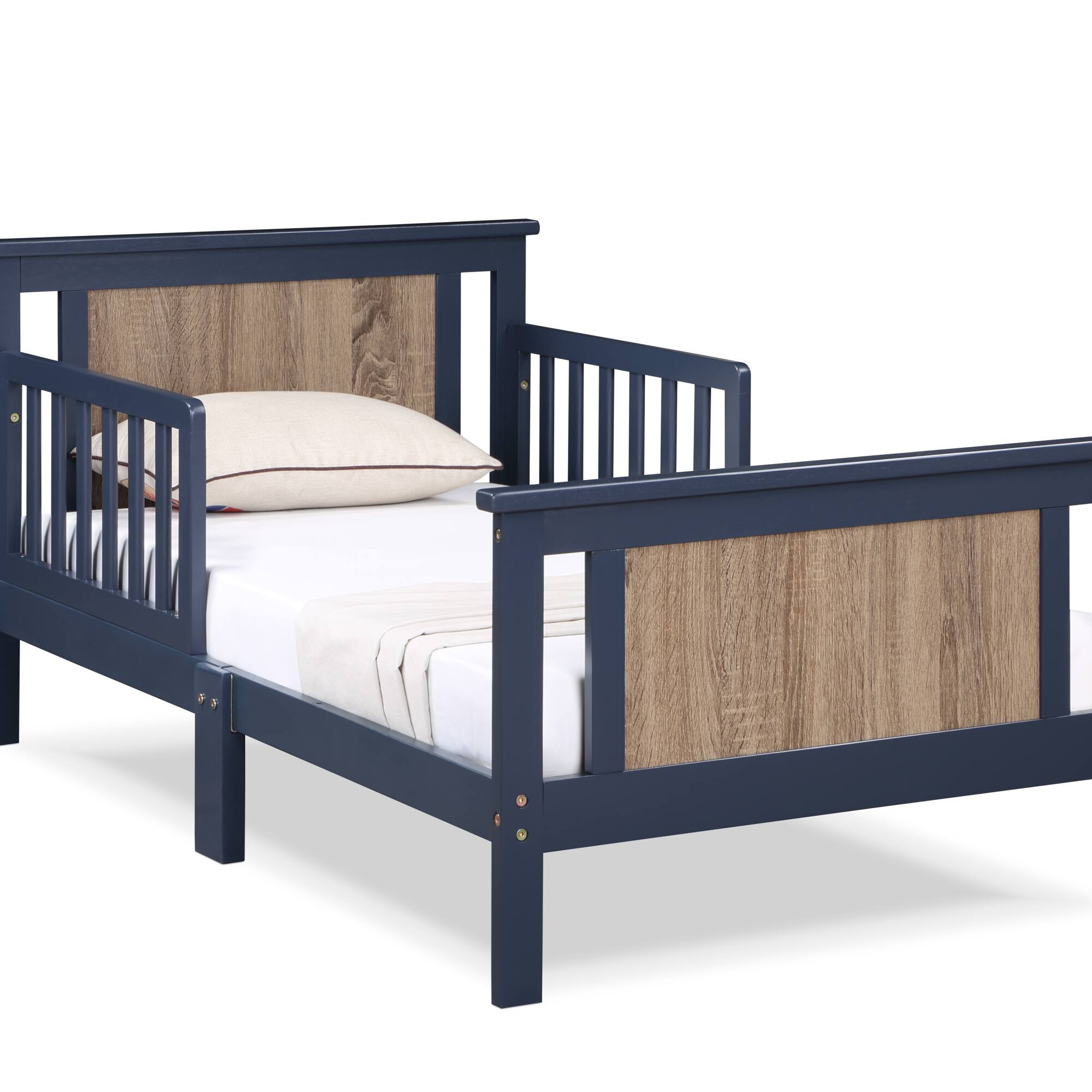 Alt View 2. GOODSILO - Reversible Panel Toddler Bed with Dual-Tone Finish for Growing Children, Solid Wood Construction - Blue.