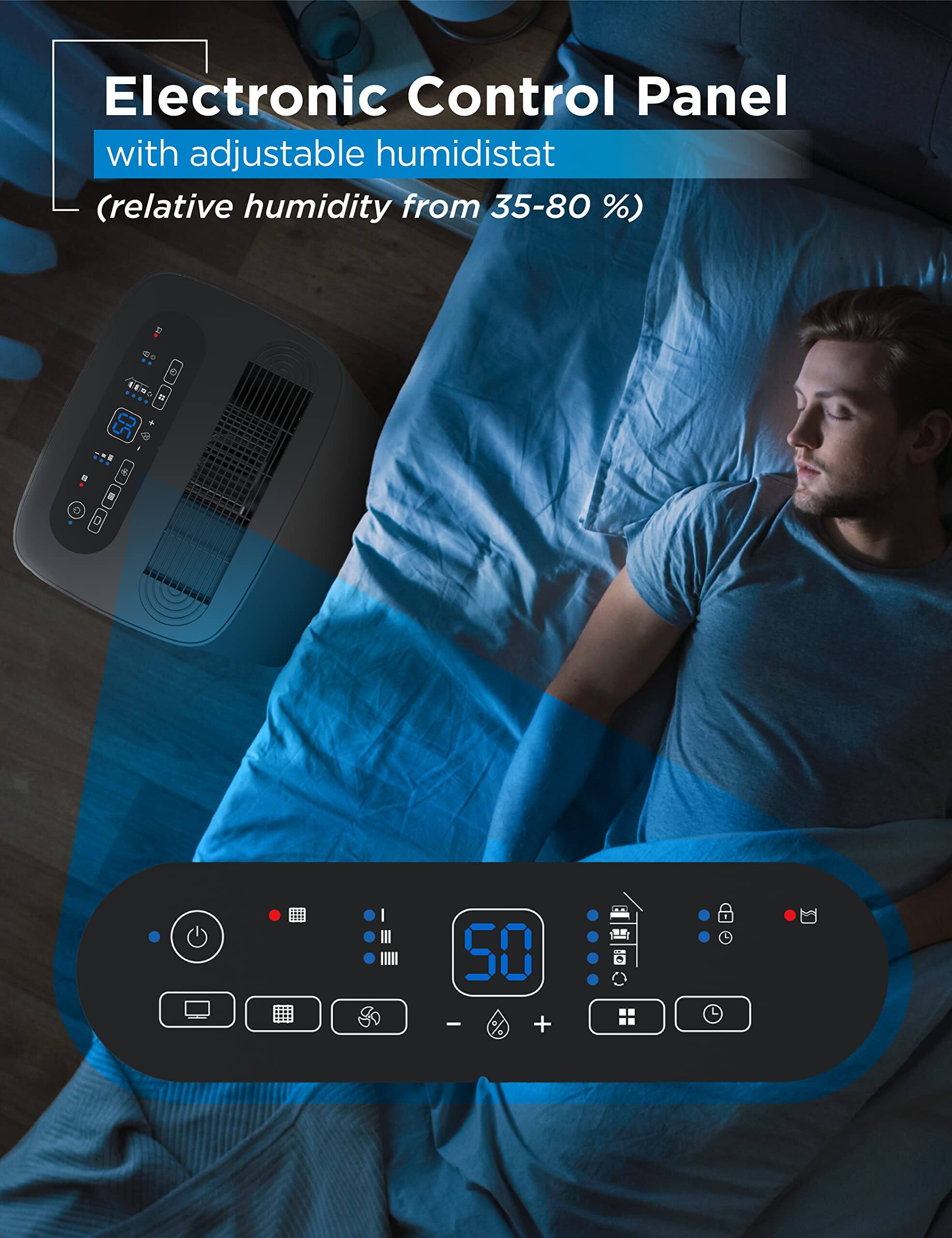 Electronic Control Panel with adjustable humidistat (relative humidity from 35-80 %) de 50 - + %
