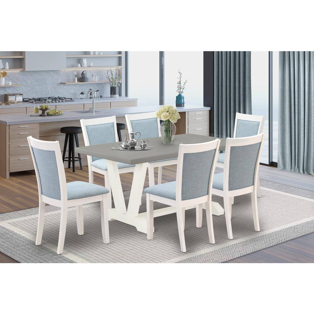 Angle. East West Furniture - East West Furniture 7-Piece Dinette Set Includes a Modern Dining Table and 6 Baby Blue Linen Fabric Parsons Chairs with - Multi-Color.