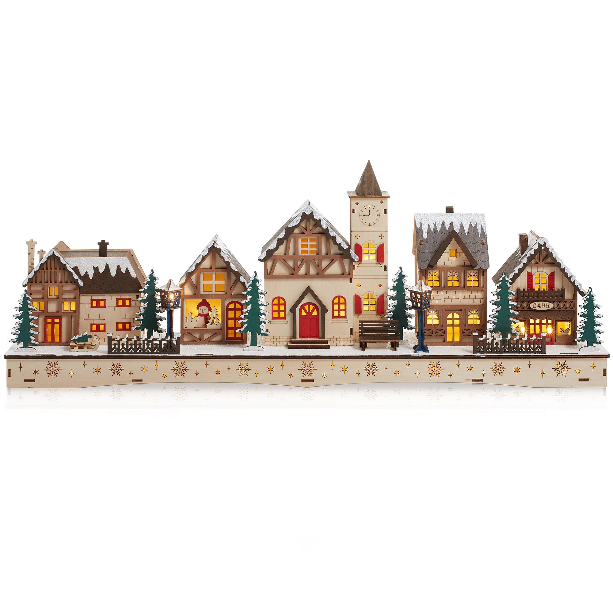 Alt View 1. Casafield - Pre-Lit Wooden Christmas Village - Traditional Winter Holiday Décor - Beige.