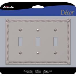 AMERELLE - Imperial Bead Brushed 3 gang Metal Toggle Wall Plate 1 pk - Nickel