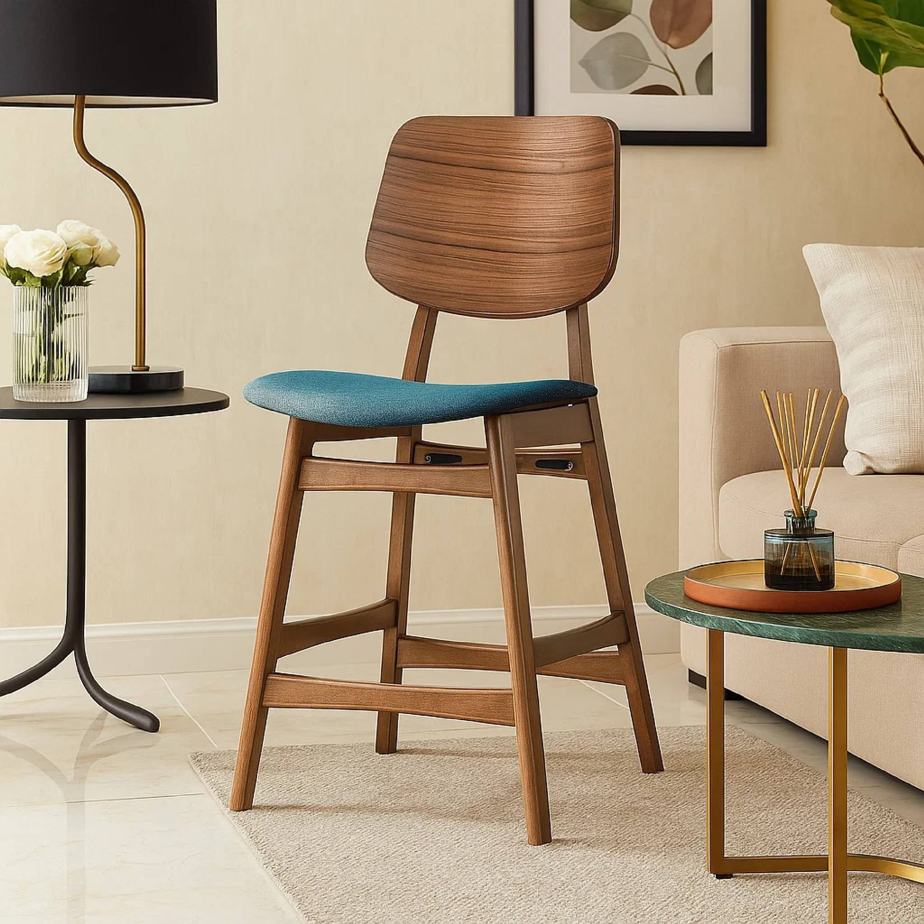 Alt View 2. Manhattan Lane - Scar Counter Height Chair Set of 2, Teal Green Cushion, Walnut - Walnut Brown, Teal Green.