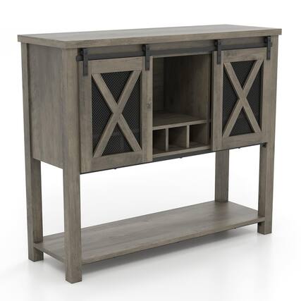 Front. Babevy - Coffee Bar Cabinet - Ample Storage Space - Grey.