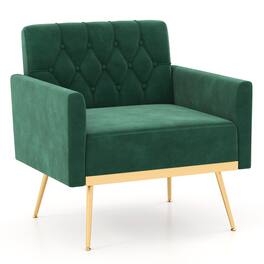 WELLFOR - Modern Velvet Accent Chair with Button Tufted Back Metal Legs and Adjustable Foot Pads - Turquoise