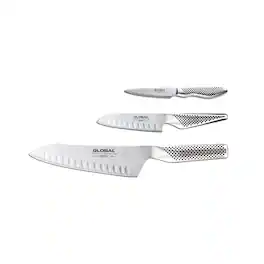 Global - 3 Piece Knife Set with Asian Chef's, Prep and Paring Knives, Stainless Steel - Silver