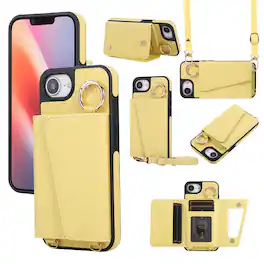 Dteck - Crossbody Wallet Case for Apple iPhone 17e / 16e,with Makeup Mirror and Card Holder,Premium Faux Leather Texture Cover - Yellow