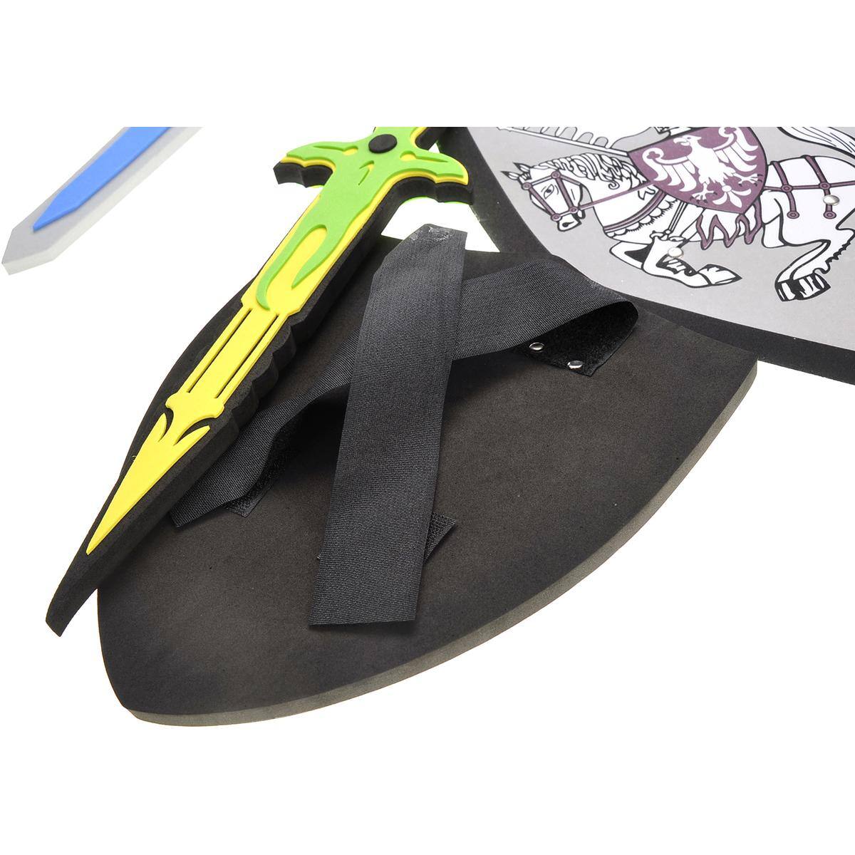 Angle. JuzToys - 2-Pack Foam Swords and Shields Toy Weapons – Pretend Play Fake Swords Toy, Role Play Knight Costume for Kids, Blue/Green - Multicolored.