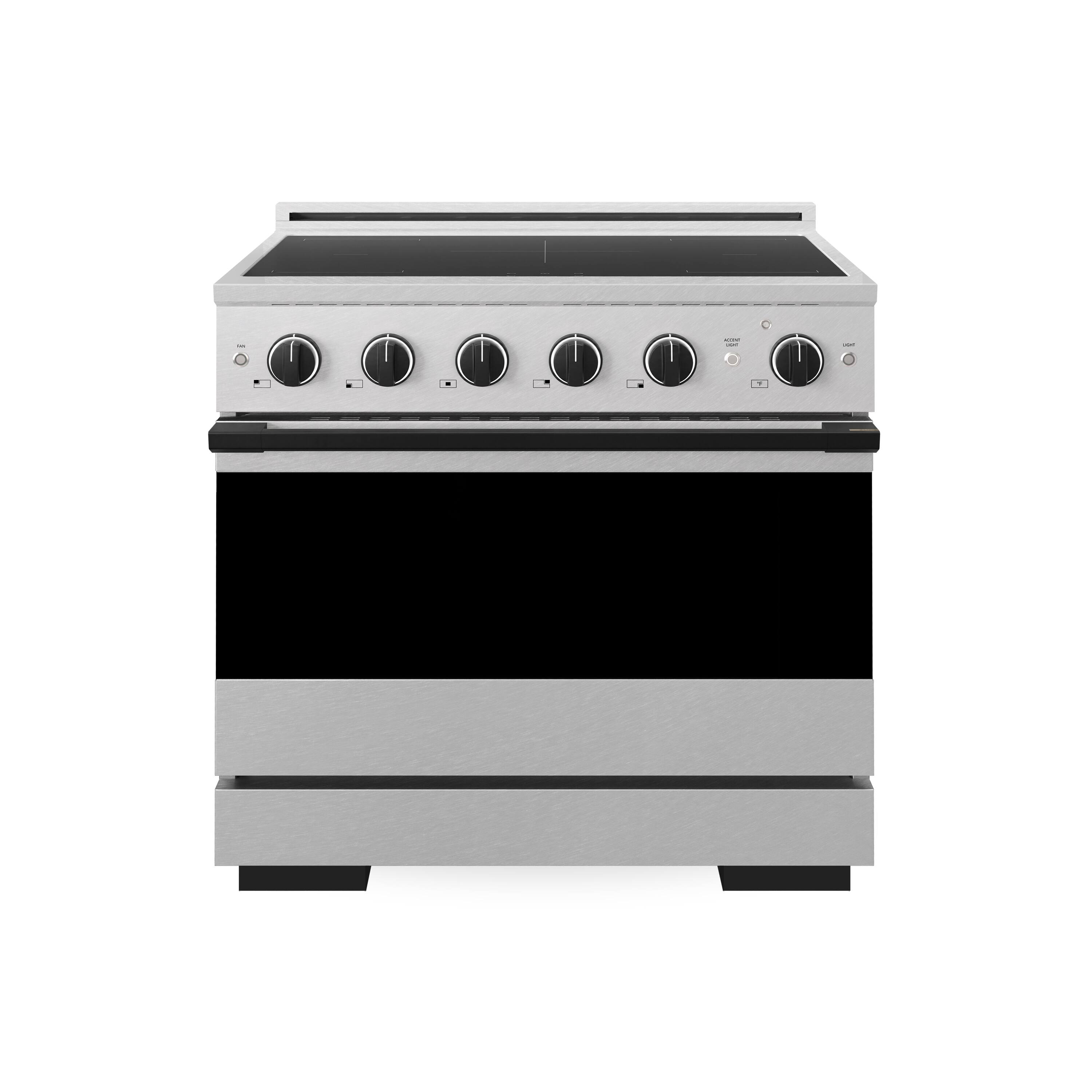 Front. ZLINE - Autograph 36 in. 5.2 cu. ft. Marino Freestanding Induction Range with 5 Burners in Satin Steel with Black Accents - Satin Stainless Steel.