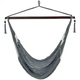Sunnydaze - Extra Large Polyester Rope Hammock Chair with Spreader Bar - Gray