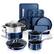 Front. Granitestone - 15-Piece Non Stick Aluminum Cookware Set - Blue.