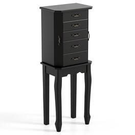 Gymax - Jewelry Wood Cabinet Armoire Storage Box Chest St& Organizer Christmas Gift - Black