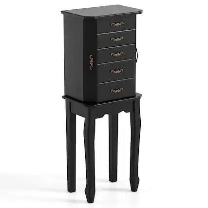 Front. Gymax - Gymax Jewelry Wood Cabinet Armoire Storage Box Chest St& Organizer Christmas Gift Black - Black.