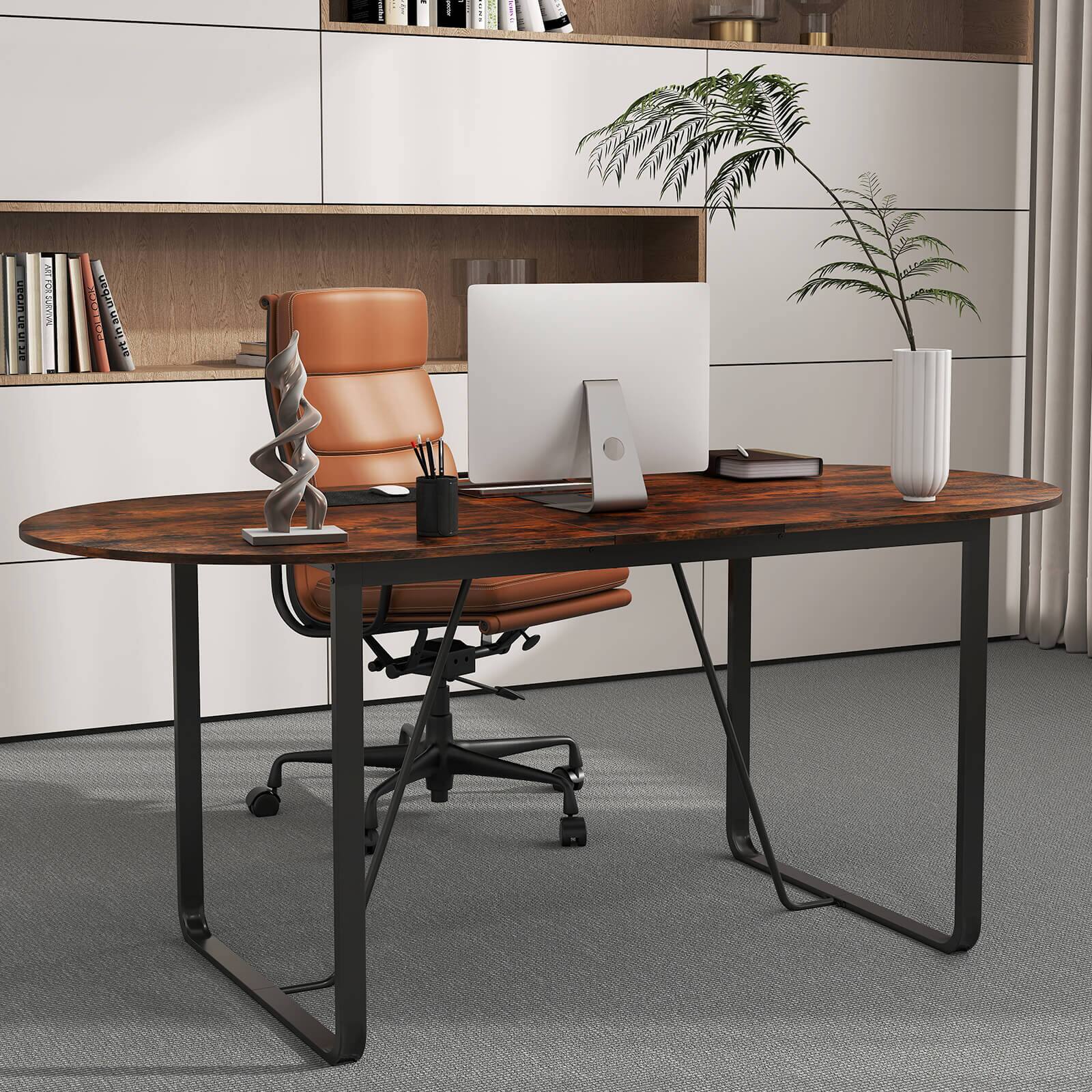 Alt View 3. Costway - Costway 71 Inches Executive Table, Oval Home Office Table with Cable Management Hole - Brown.
