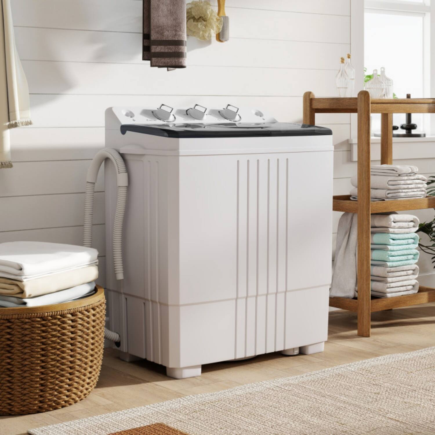 Alt View 5. LUCKY ONE - Freestanding Portable Washing Machine Washer with Built-in Drain Pump 1-Piece - Black.
