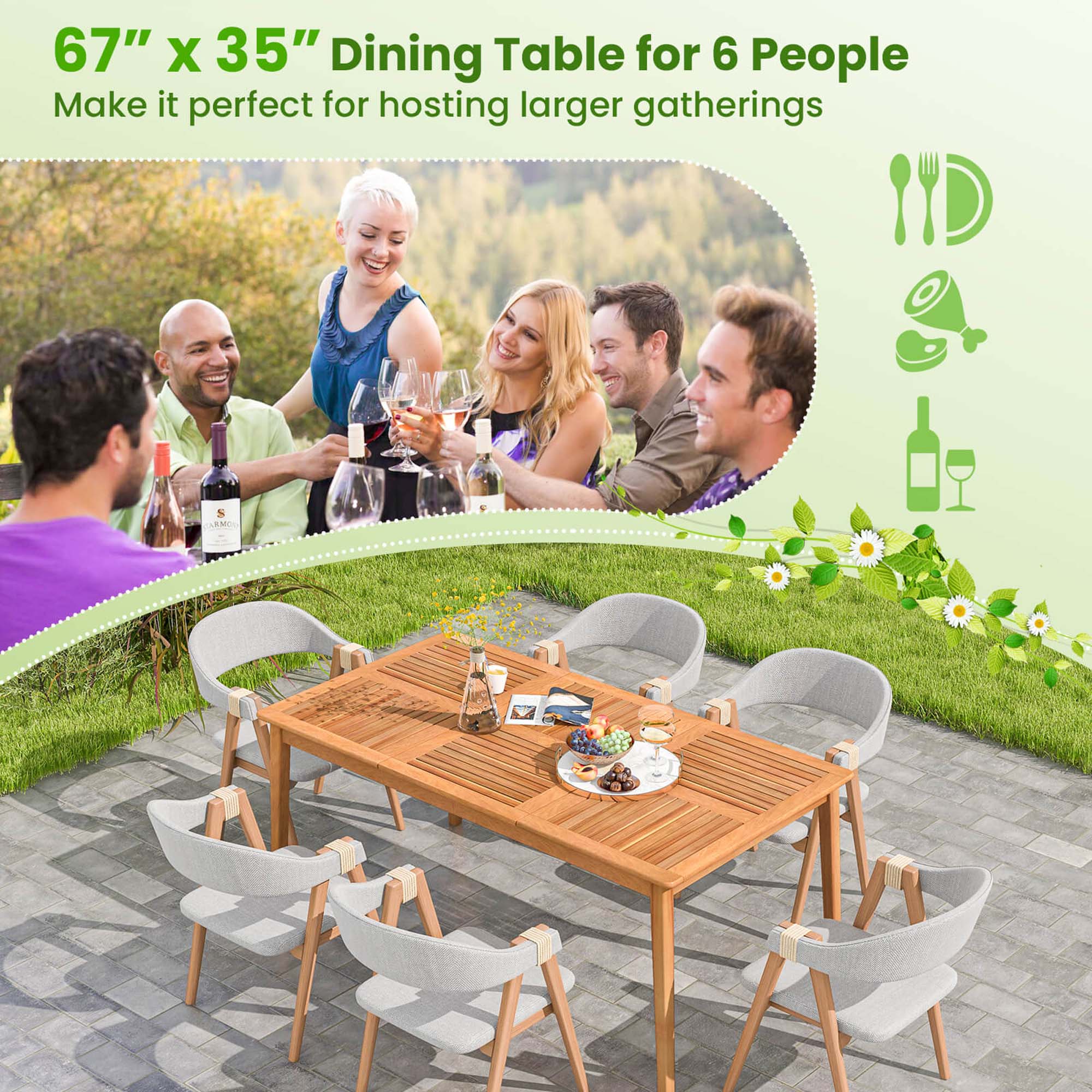"67" X 35" Dining Table for 6 People: Make it perfect for hosting larger gatherings."