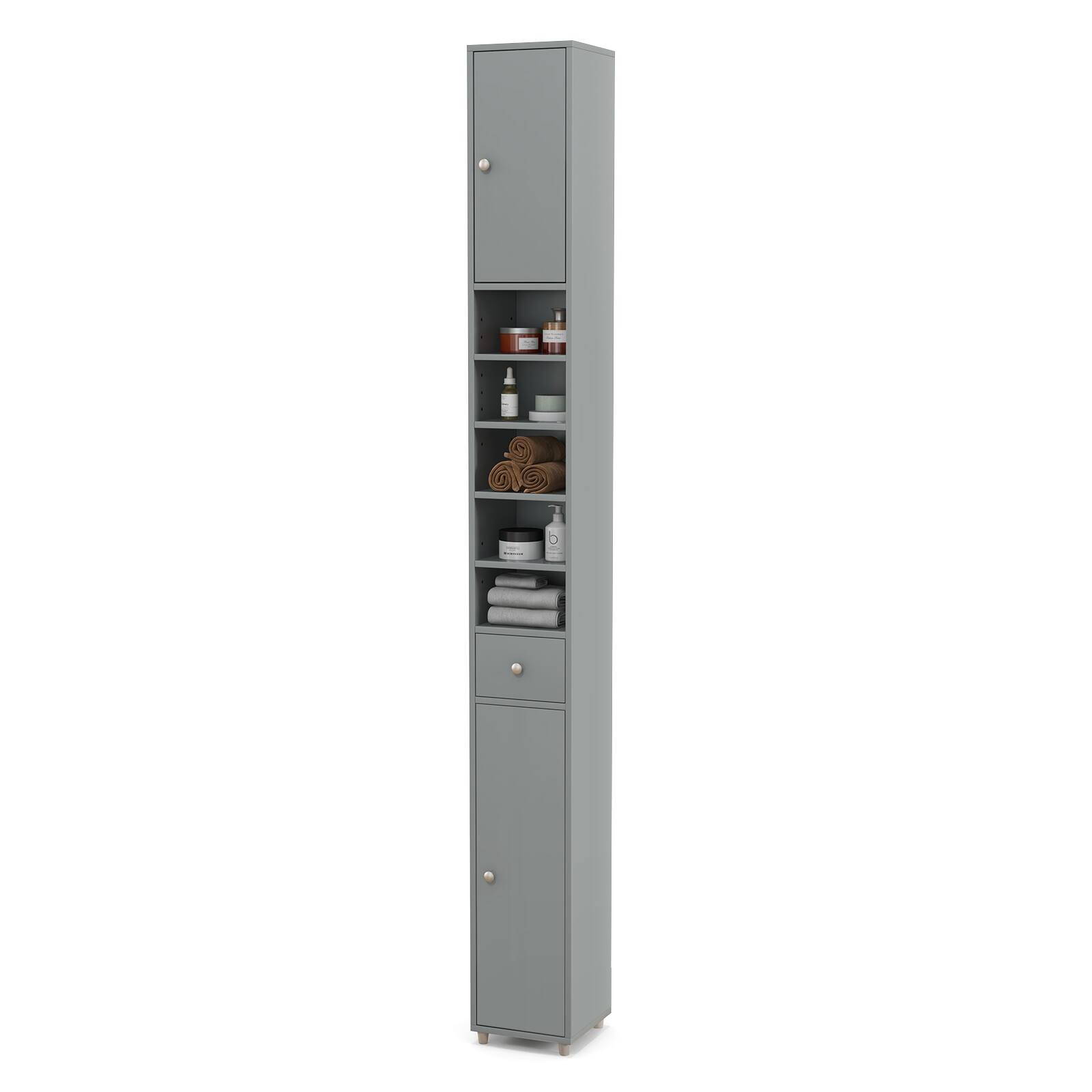 Ecooso - Freestanding Slim Bathroom Cabinet with Drawer and Adjustable Shelves - Gray