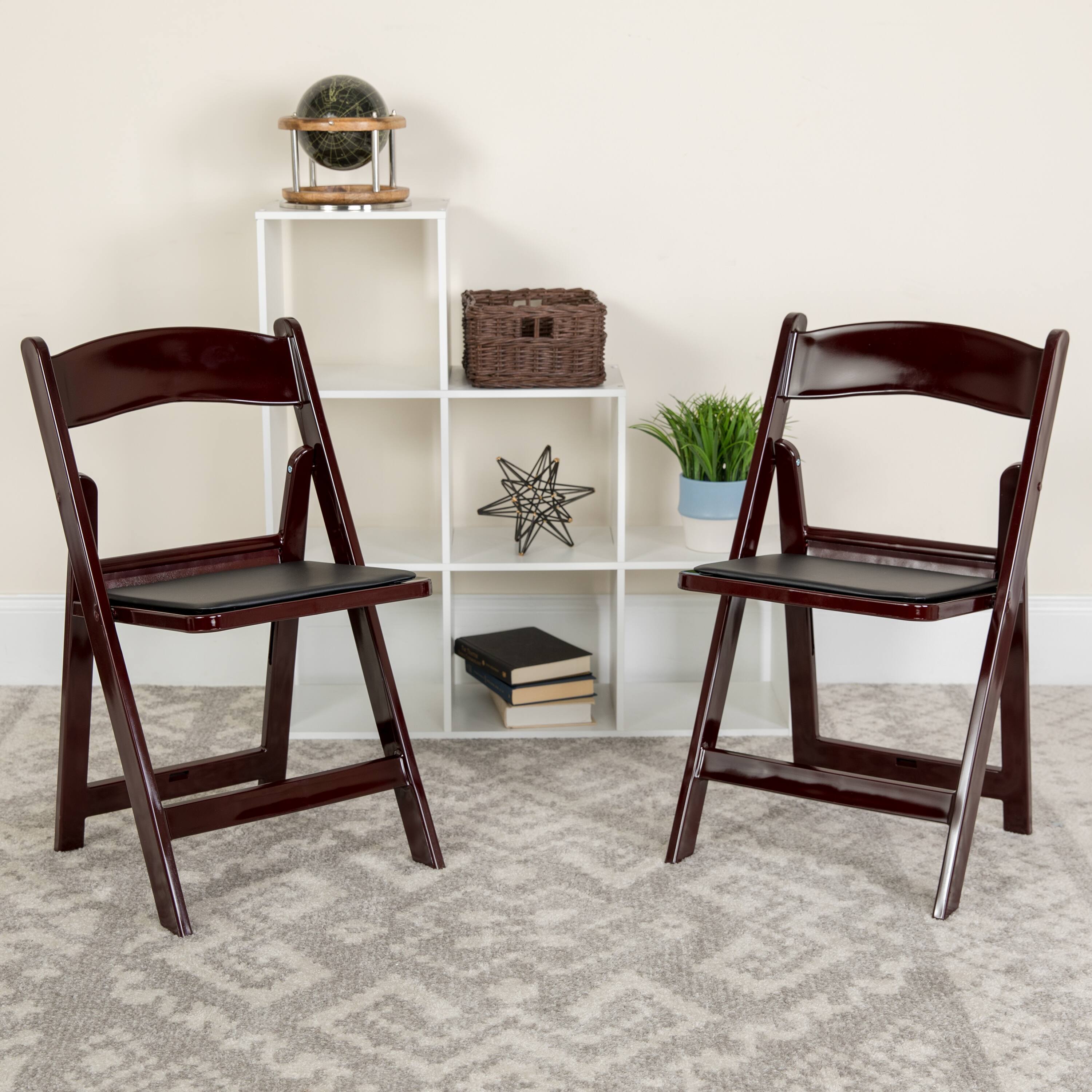 Alt View 2. Emma + Oliver - Folding Chair - Resin– 2 Pack 800LB Weight Capacity Event Chair - Red Mahogany.