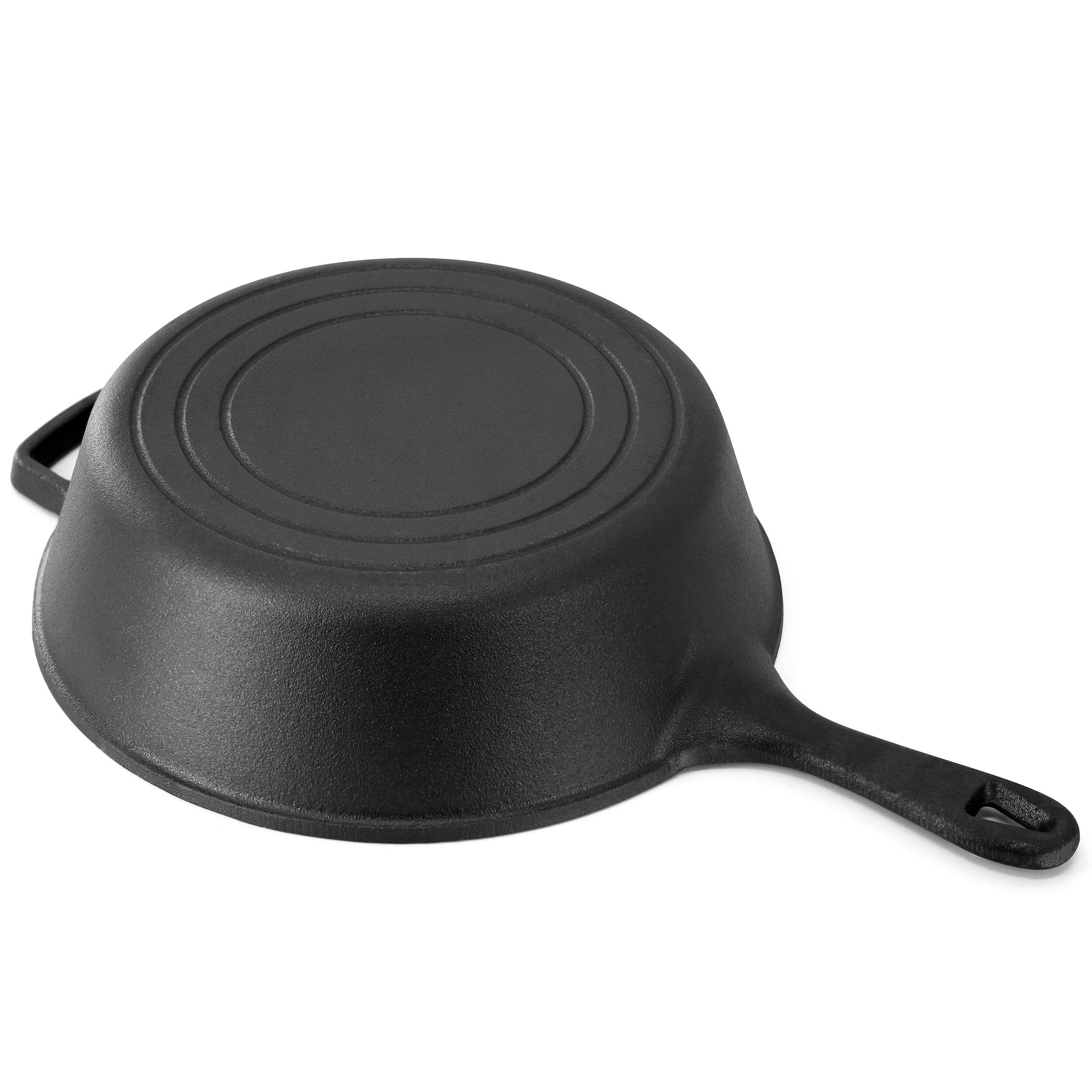 Alt View 4. MegaChef - MegaChef 10.5 Inch 2-in-1 Pre-Seasoned Cast Iron Skillet and Fry Pan Set - Black.