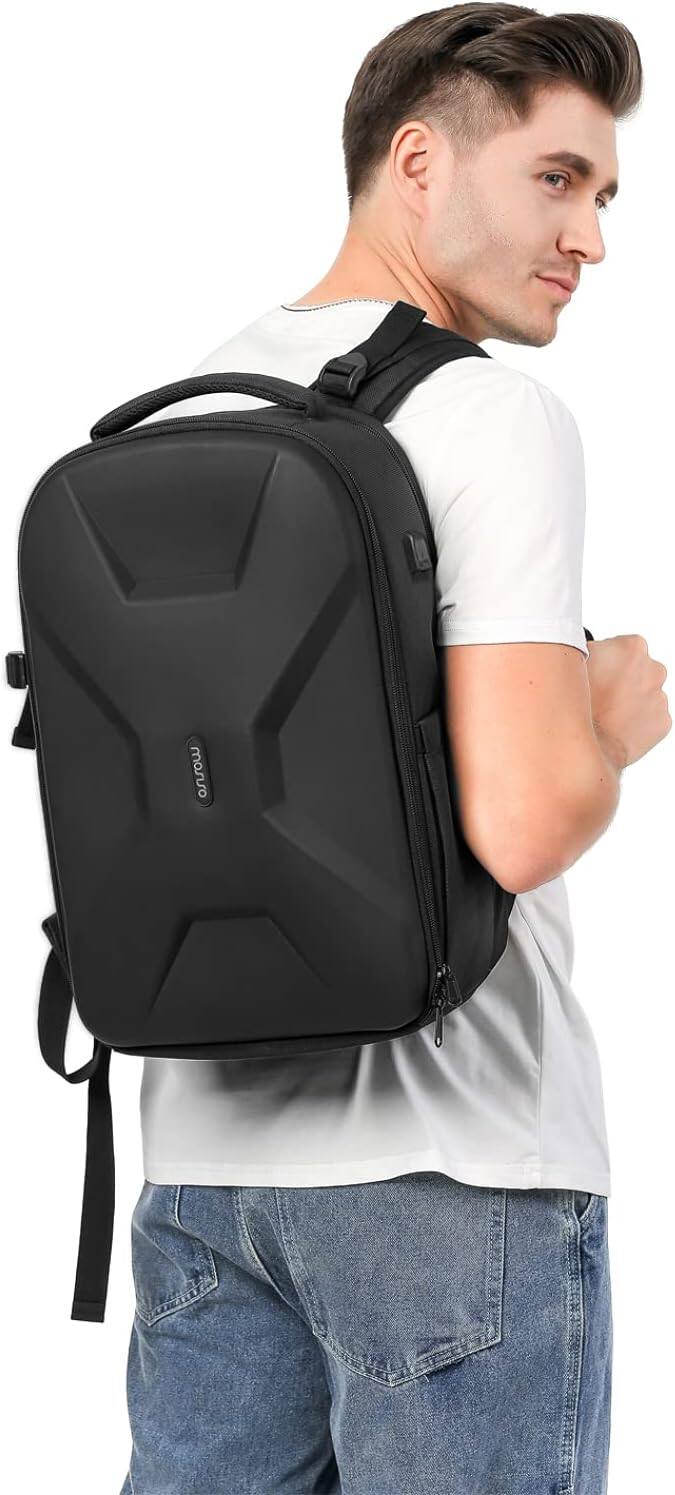 Alt View 3. mosiso - 35L Laptop Backpack 15.6-16 Inch, Waterproof Hardshell Travel Computer Bag with USB Port, Anti-Theft & Luggage Strap - Black.
