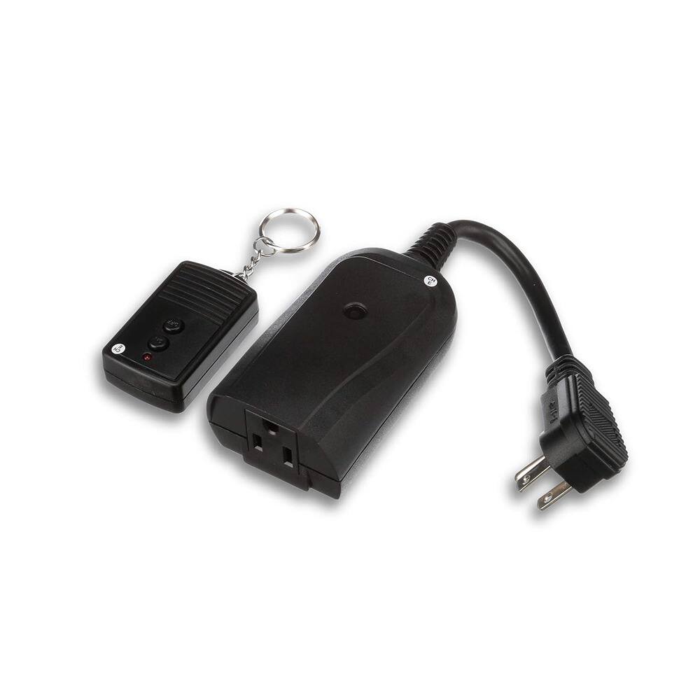 Front. RTMB - Weatherproof Outdoor Plug – Wireless Remote Control, 100 ft Range, Black - Black.