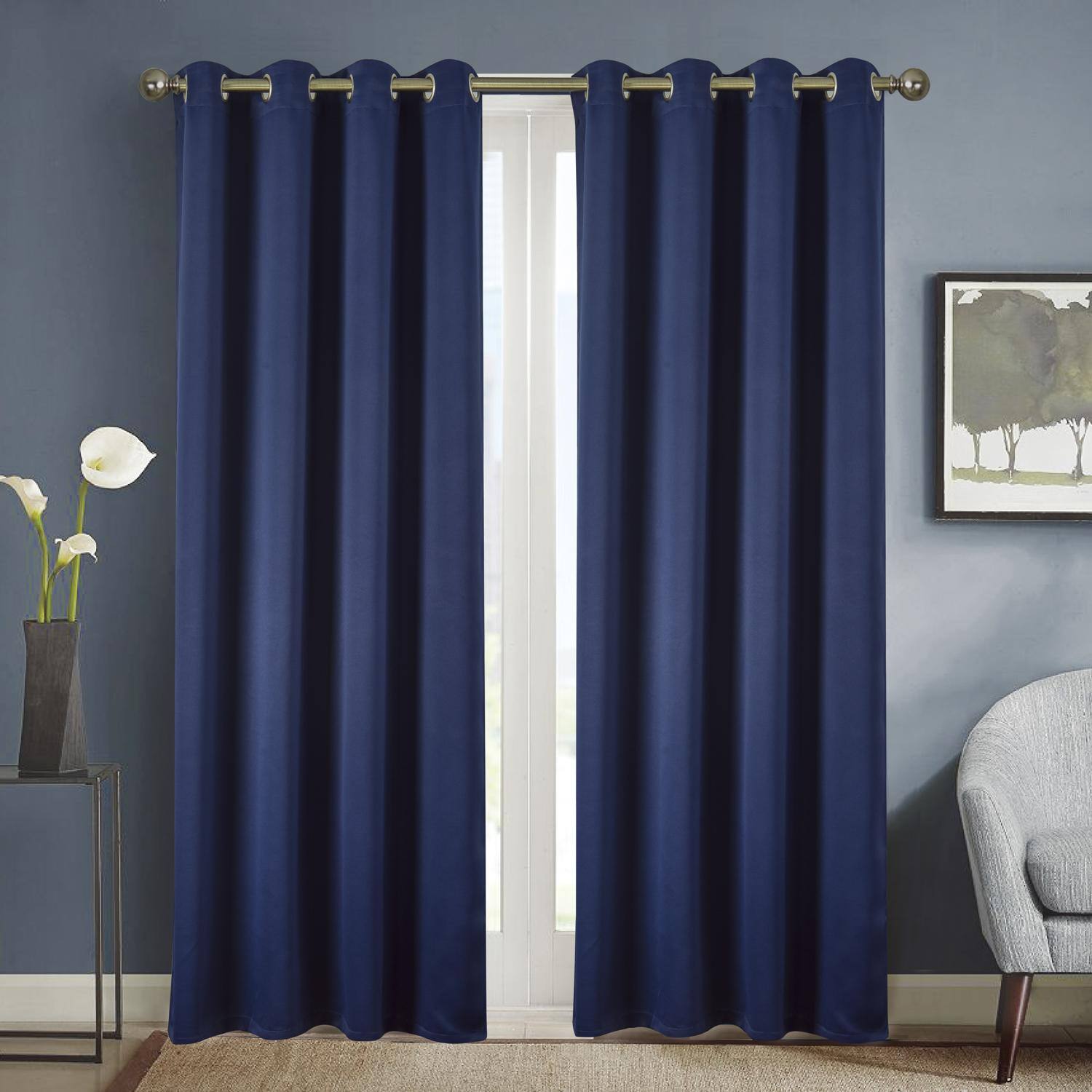 Angle. RT Designers Collection - RT Designers Collection Anchorage Blackout Grommet Curtain Panel 54" x 84" Navy Blue - Navy blue.