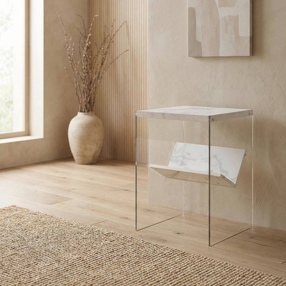 Alt View 1. FurniFact - Wooden End Table with Durable Finish and Modern Design - White.