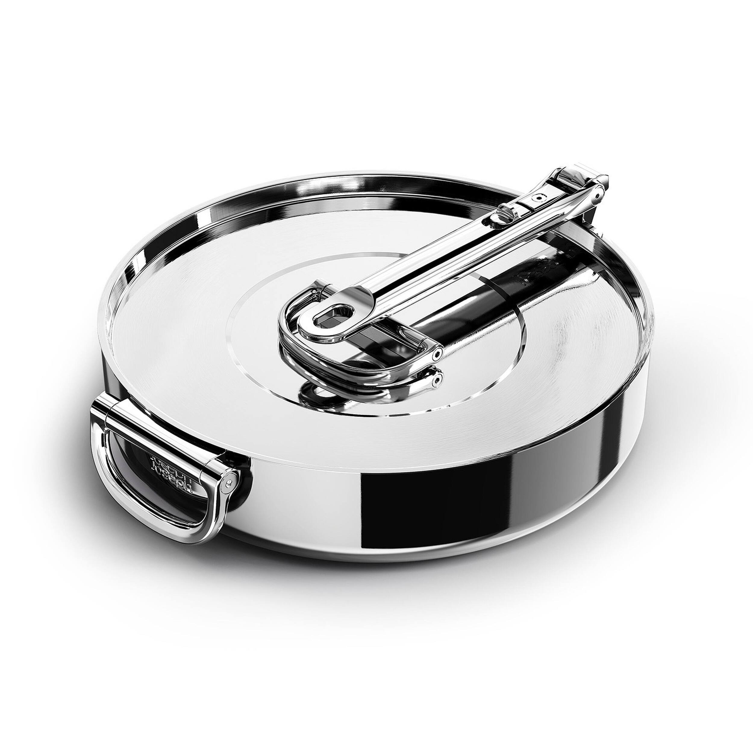 Alt View 1. Joseph Joseph - Space Steel 3.9 Qt. Stainless Steel Sauté Pan with Folding Handle and Lid - Stainless Steel.