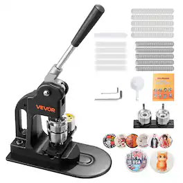 VEVOR - Button Maker Machine, 1.25 in, Pin Maker Machine with 500pcs Button Parts, Circle Cutter, Hex Wrenches and Magic Book - Black