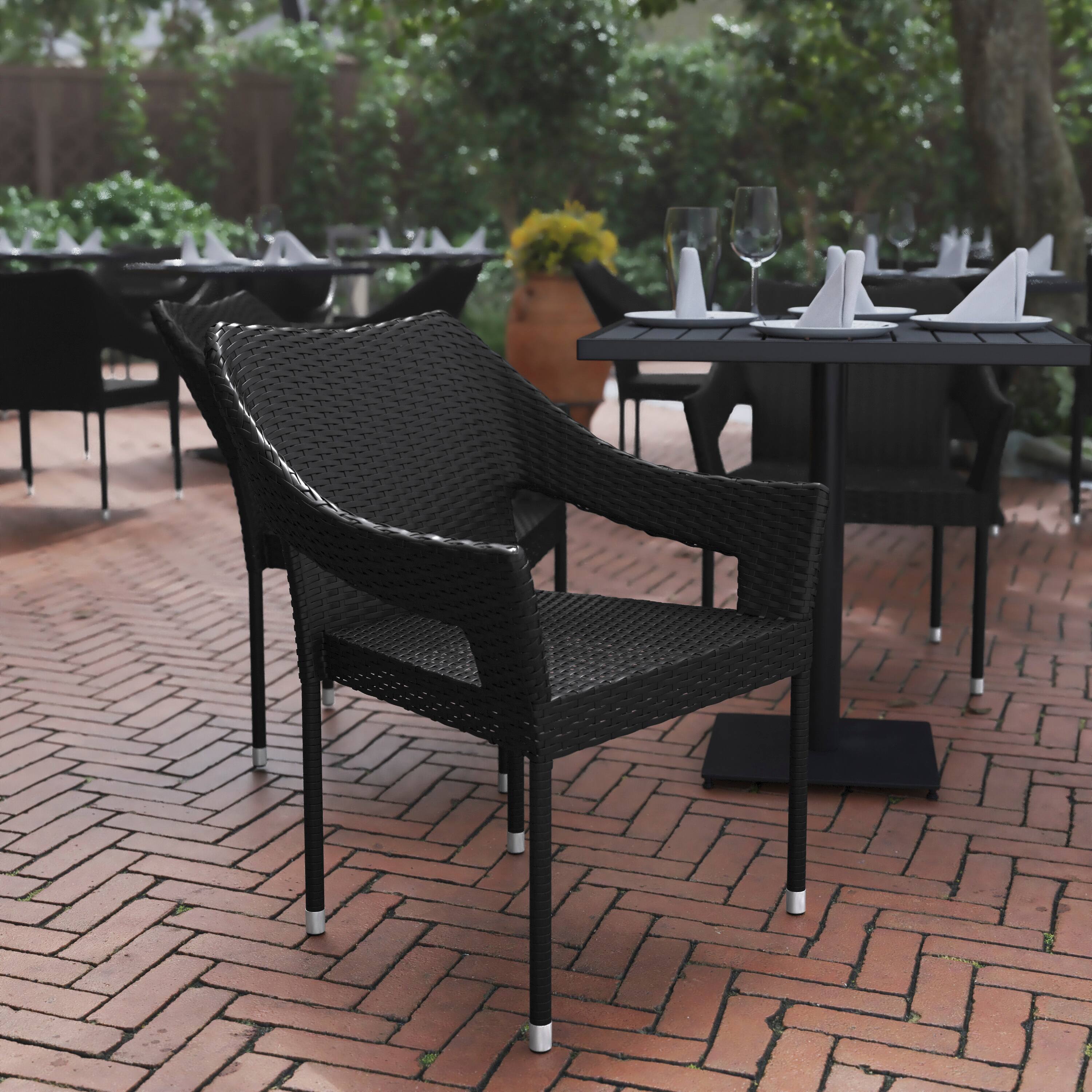Alt View 2. Flash Furniture - Ethan Commercial Grade Stacking Patio Chair, All Weather PE Rattan Wicker Patio Dining Chair in Black - Black.