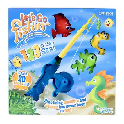 Let's Go Fishin' in the 123 Sea! Includes 20 Colorful Fish!
Pressman SINCE 1922
WARNING: CHOKING HAZARD - Small parts. Not for children under 3 years.
Practicing numbers and shapes has never been so fun!
For 1-4 Players Ages 4 & Up