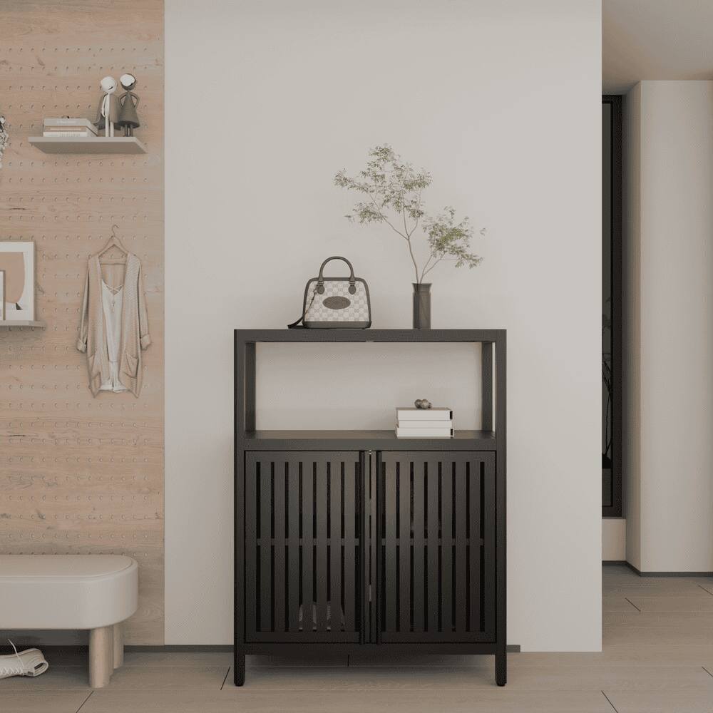 Alt View 7. Kadyn - Black Large Capacity Bamboo Storage Cabinet Furniture for Bathroom Living Room Bathroom Bamboo Storage Cabinet - Black.