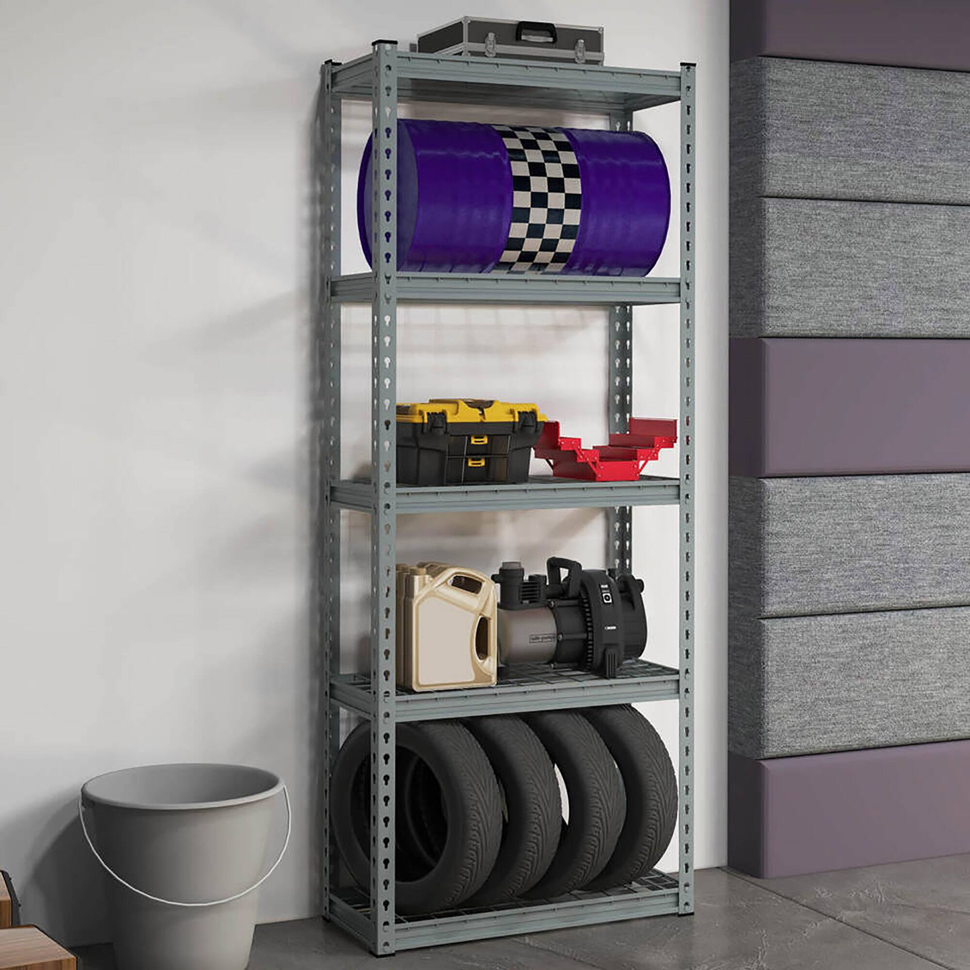 Alt View 1. Gymax - Gymax 4 PCS 5-Tier Metal Shelving Unit Heavy Duty Wire Storage Rack with Anti-slip Foot Pads - Gray.