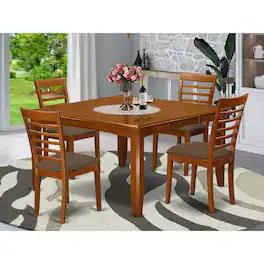 East West Furniture - PFML5-SBR-C 5 PC Dining set-Table and 4 Dining Chairs - Saddle Brown