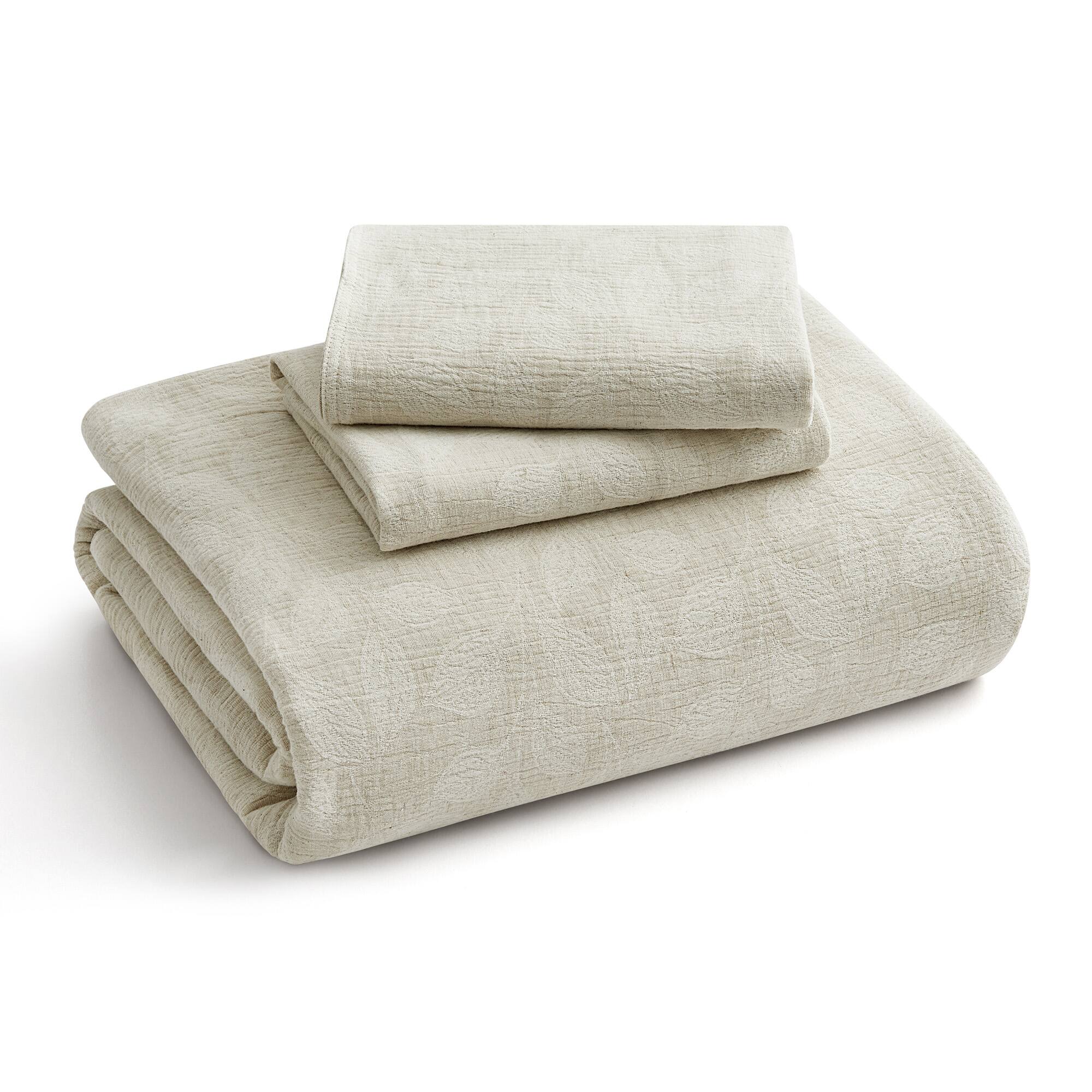 Alt View 1. Peace Nest - Peace Nest Jacquard Cotton Linen Blend Duvet Cover Set, 3 Piece Bedding Set with Pillow Shams, Leaf, King - Leaf.