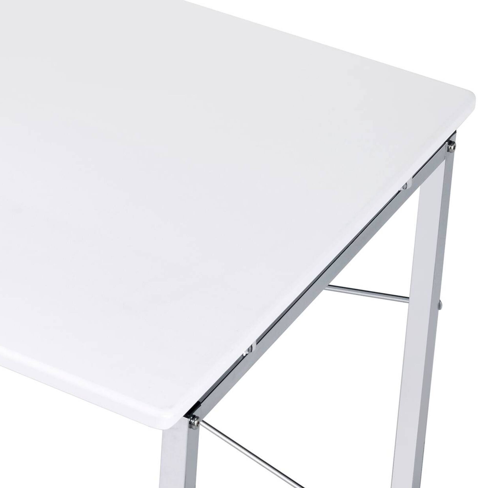 Alt View 2. GOODSILO - Modern Writing Desk with Metal Frame and X-Shape Support Bar for Home Office - White.