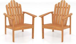 Gymax - 2Pcs Stackable Adirondack ChairsAcacia Wood Chairs w/Slatted Backrests & Seats - Yellow