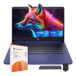HP - Stream 14" HD Business Laptop,Intel Celeron N4120,16GB RAM,64GB eMMC+1TB Dock Set,1 Year Office 365,Win 11 - Blue