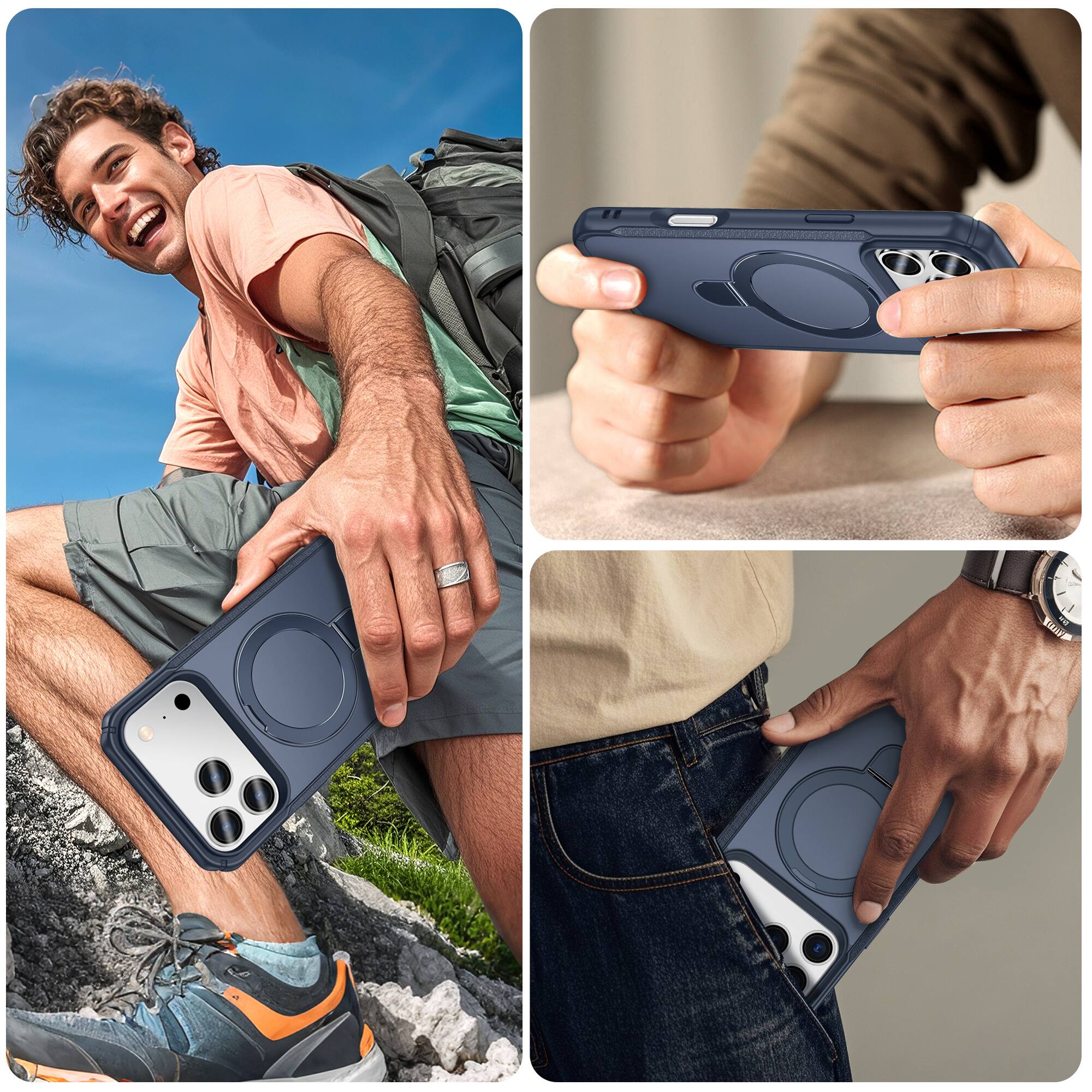 Alt View 3. UUCOVER - Magnetic Kickstand Case for Apple iPhone 17 Pro, Ring Holder Compatible with MagSafe, Shockproof Protective Slim Cover - Darkblue.