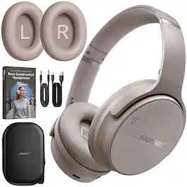 Bundle - Bose - QuietComfort Wireless Over-Ear Bluetooth Headphones + Extra Earpads & Guide - Sandstone