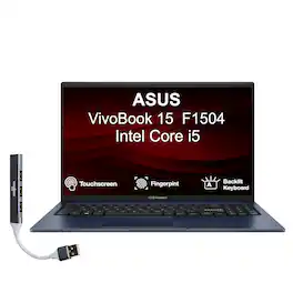 ASUS - VivoBook 15 Laptop 15.6 FHD Display (i5-1334U, 16GB, 512GB SSD, Intel Iris Xe, Backlit KB, Win 11 Home) w/USB Hub - Quiet Blue