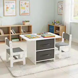 Kadyn - 2-in-1 Kids Double-sided Activity Building Block Table with Drawers-Brown, Small Folding Table for Arts & Crafts - Natural