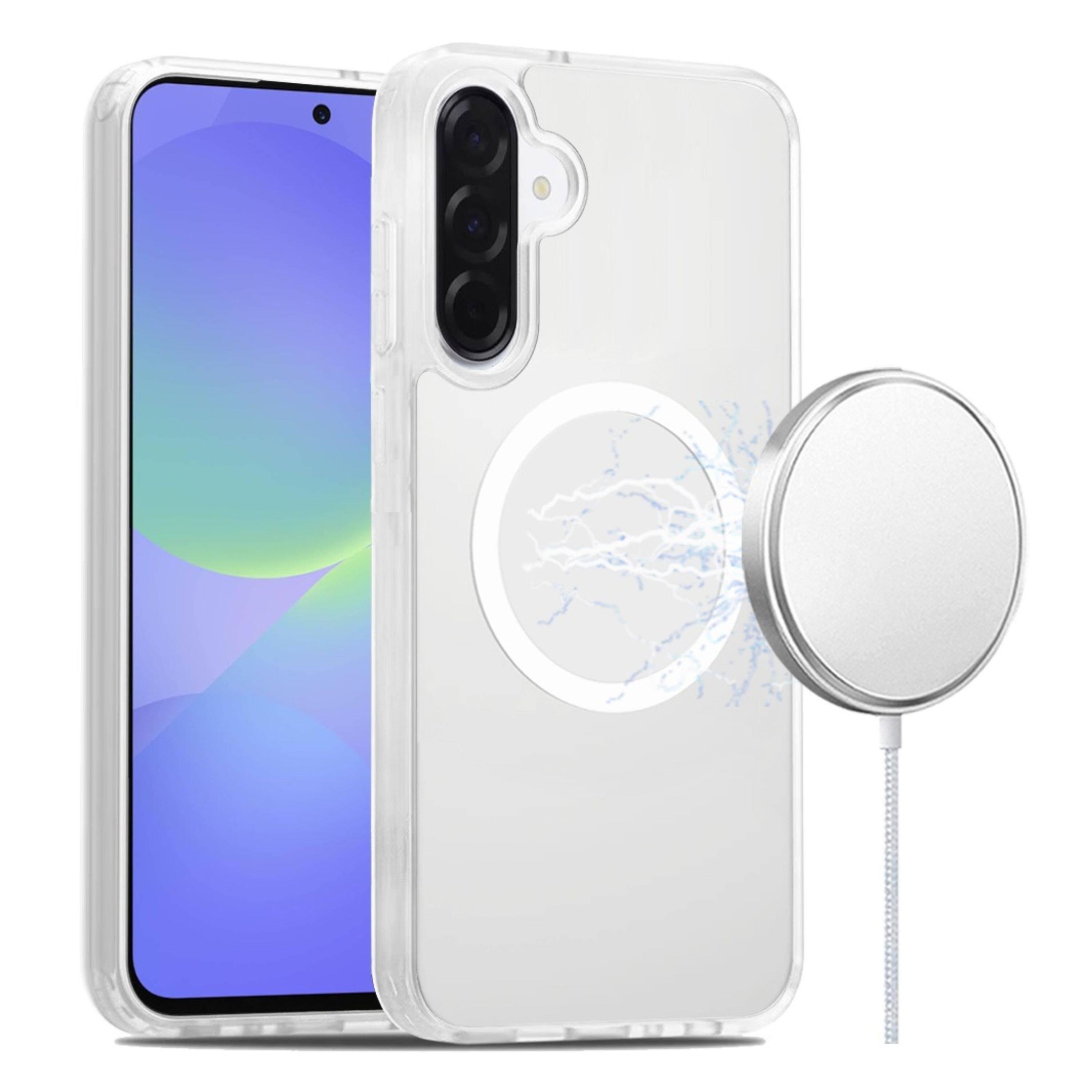 Angle. Kitcheniva - Soft Touch Frosted Back Magnetic Circle Phone Case With Tempered Glass For Samsung Galaxy A37 5G Clear - Clear.