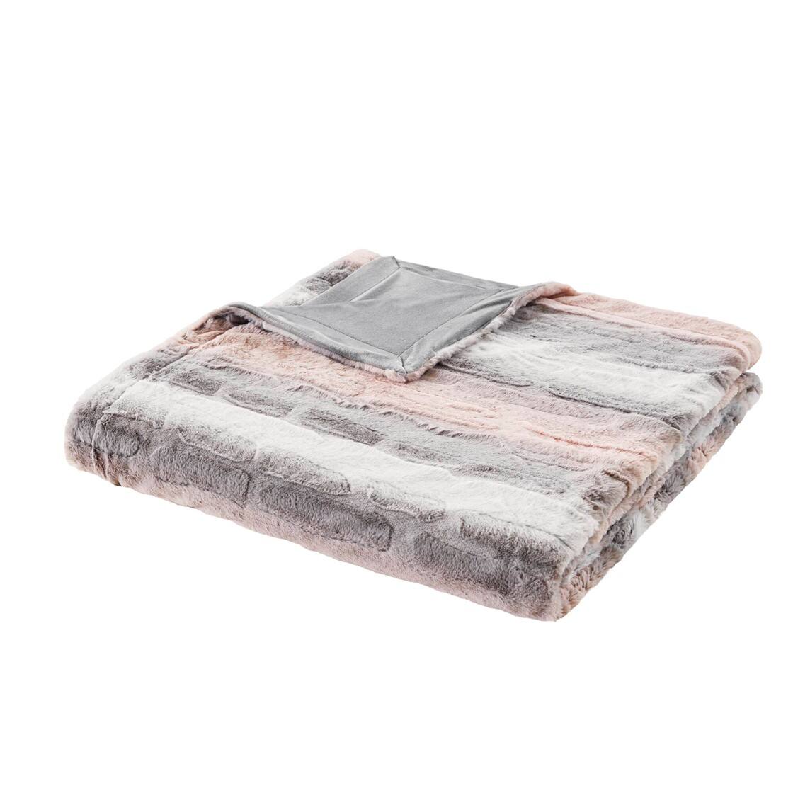 Front. Gracie Mills - Alaina Faux Fur Throw - Blush/Grey.
