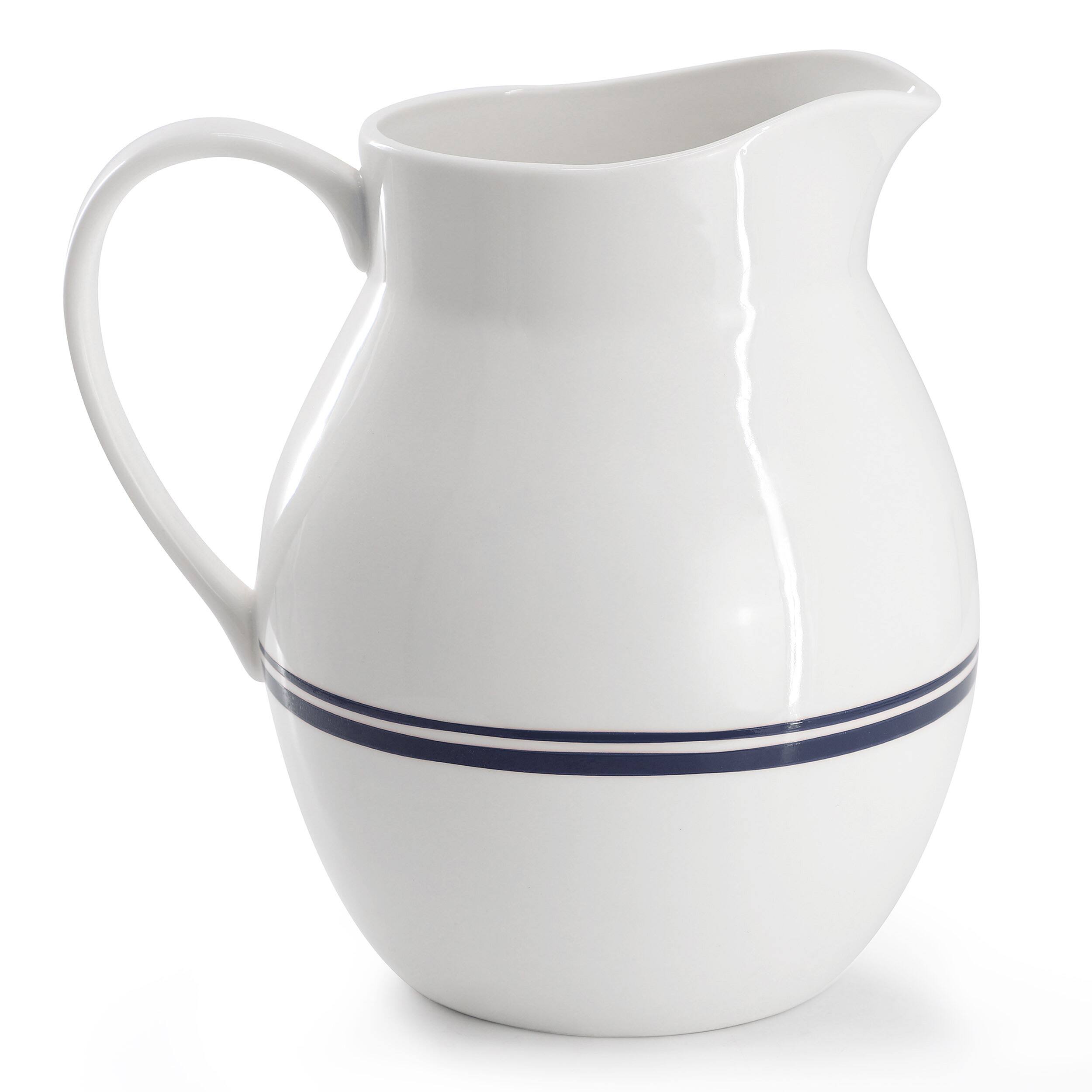 Alt View 1. Sur La Table - Sur La Table Le Marais New Bone Fine Ceramic 95 Ounce Pitcher in Marine - White.