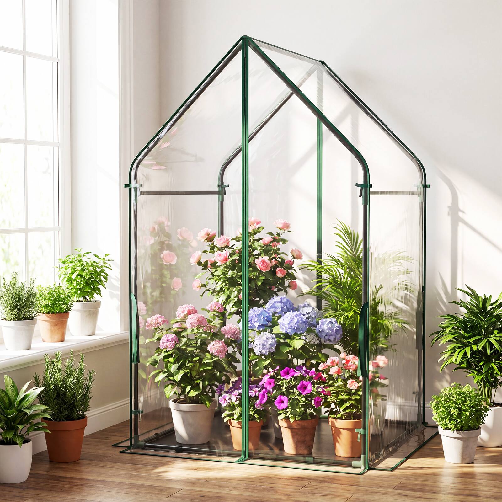 Alt View 1. Costway - Costway Mini Green House with Waterproof Bottom Mat, Portable Green House with Metal Frame - Green,Clear.