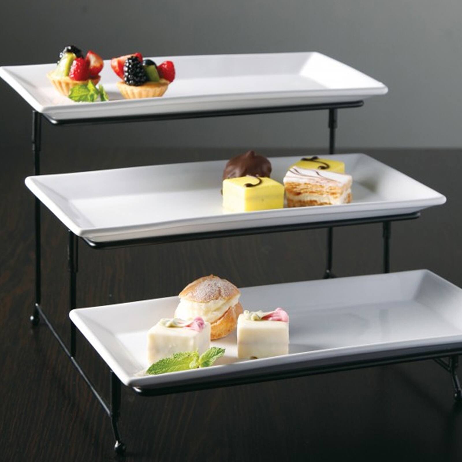 Alt View 3. Gibson - Gibson Elite Gracious Dining 3 Tiered Plate Set with Metal Stand - White.