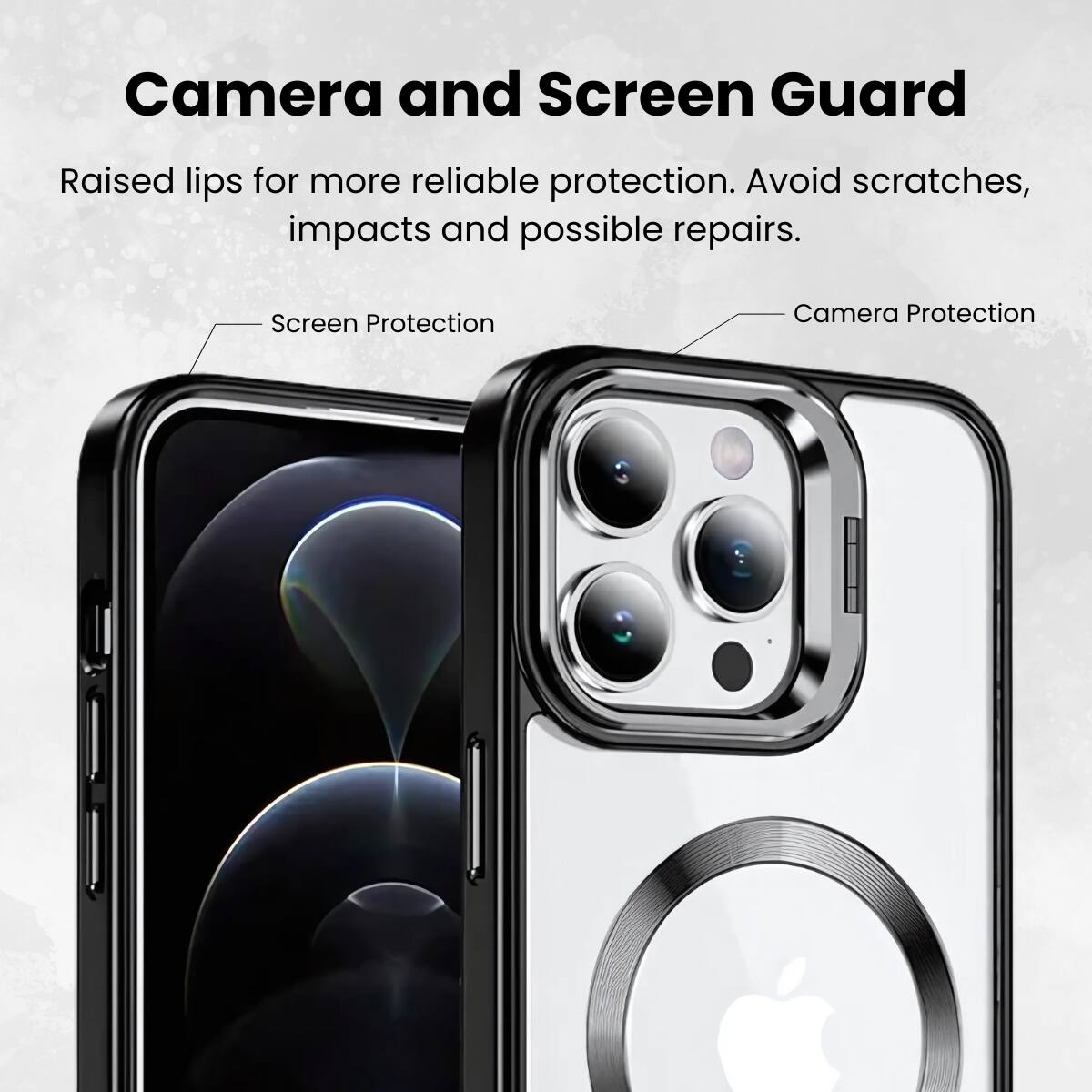 Camera and Screen Guard
Raised lips for more reliable protection. Avoid scratches, impacts and possible repairs.
Screen Protection
Camera Protection