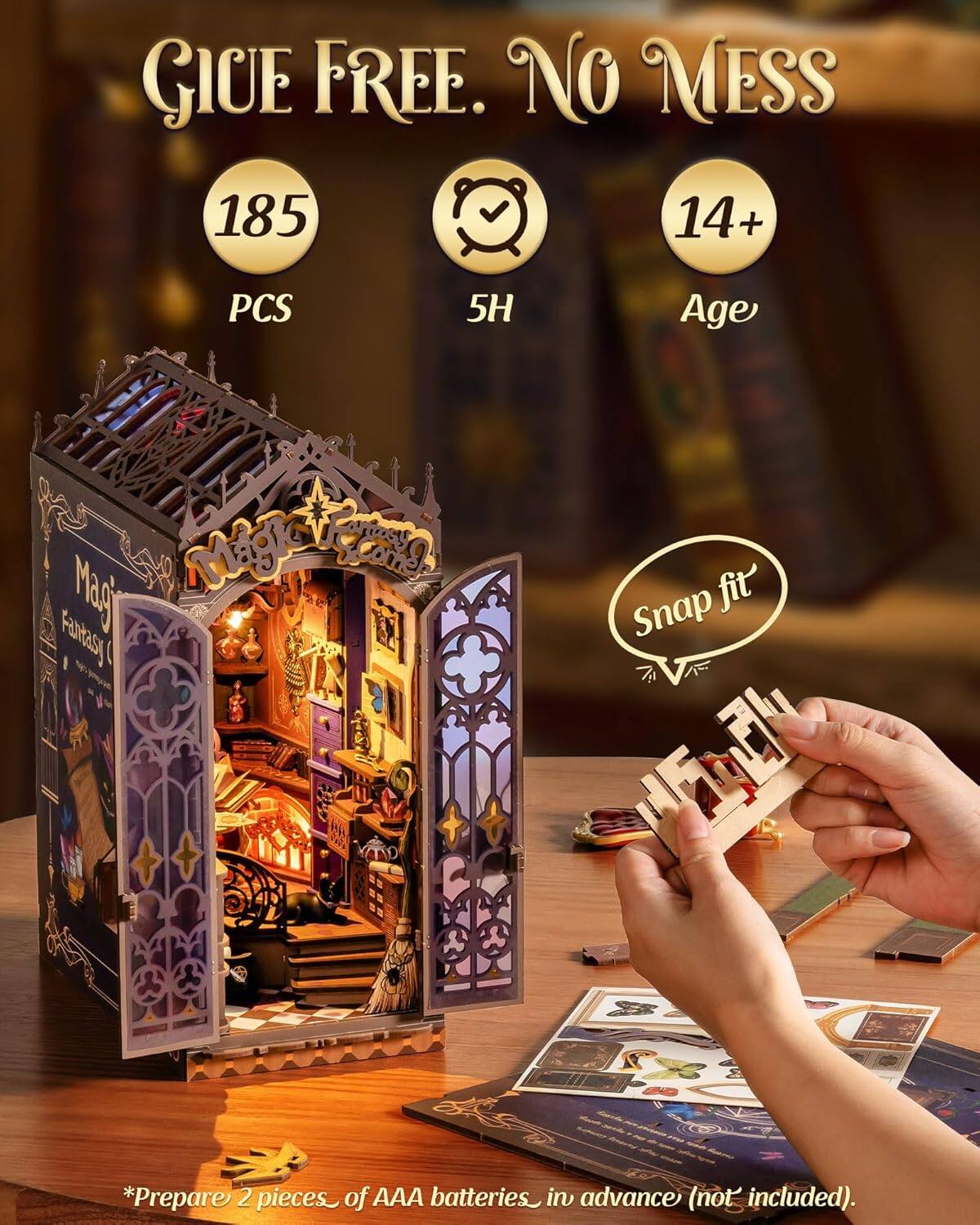 GIVE FREE. NO MESS  
185 PCS  
5H  
14+ Age  

Snap fit  

*Prepare 2 pieces of AAA batteries in advance (not included).